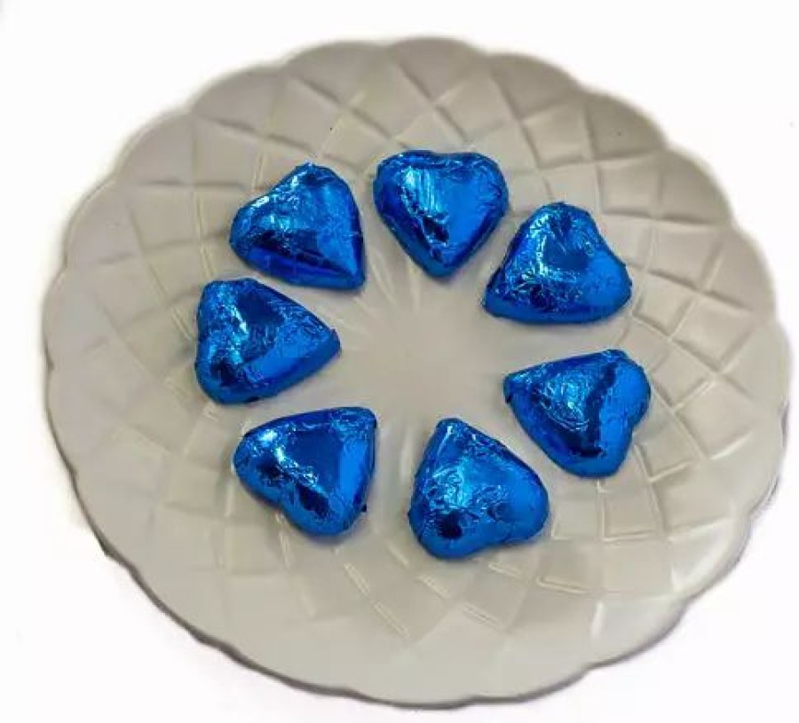 Seasonal Treats * | Chocolate Gems Hearts Milk Chocolate Hearts In Electric Blue Foil Chocolates Milk, Dark & White