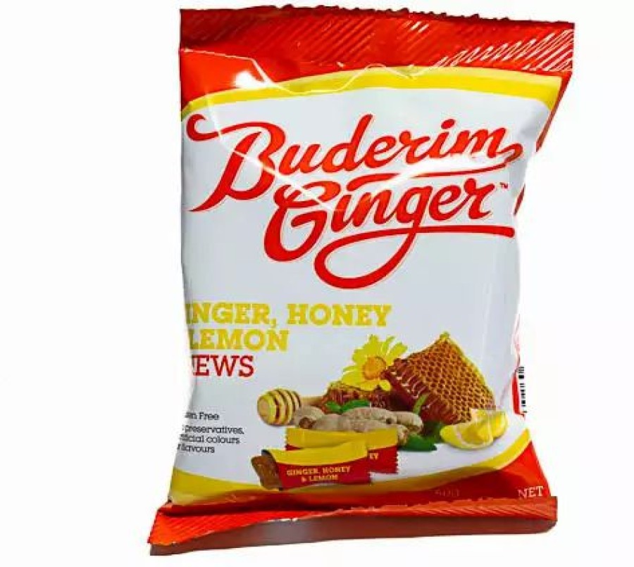 Lollies & Chocolate * | Buderim Ginger Ginger, Honey & Lemon Chews 50G Novelty Confectionery