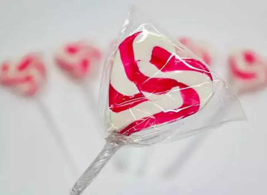 Lollies & Chocolate * | Lolliland Lollipops Red & White Mini Heart Lollipop 8Pc