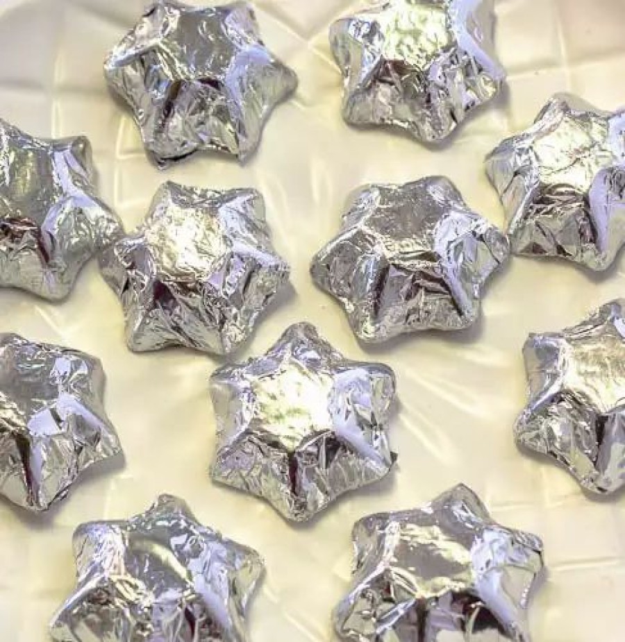 Lollies & Chocolate * | Chocolate Gems Chocolates Milk, Dark & White Stars Chocolate Foil Stars Silver