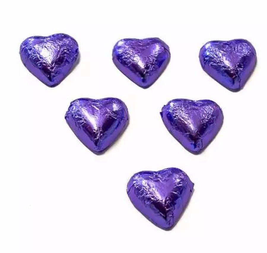 Seasonal Treats * | Chocolate Gems Hearts Milk Chocolate Hearts In Mauve Foil Chocolates Milk, Dark & White