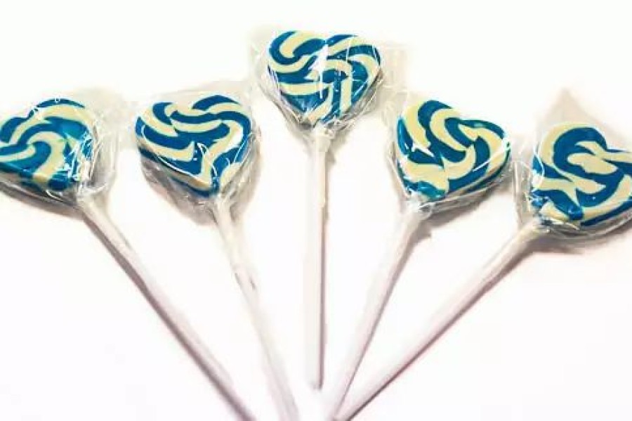 Lollies & Chocolate * | Lolliland Lollipops Blue N White Mini Heart Lollipop 24Pc