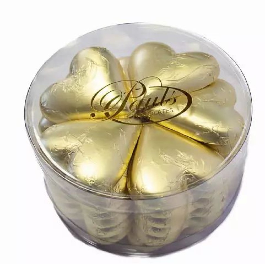 Seasonal Treats * | Paul'S Confectionery Chocolates Milk, Dark & White Hearts Milk Chocolate Hearts In Gold Foil 30G Tub