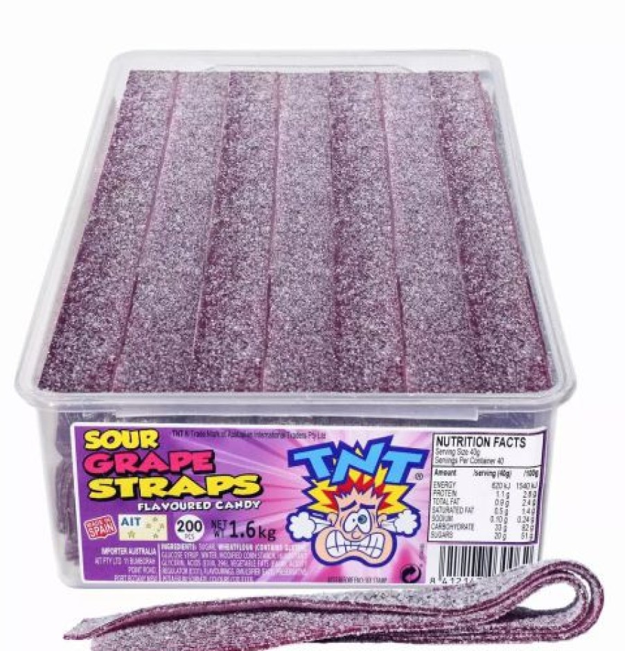 Lollies & Chocolate * | Sour Lollies Tnt Sour Grape Straps