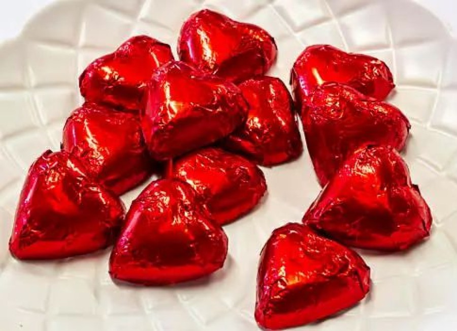 Seasonal Treats * | Chocolate Gems Hearts Milk Chocolate Hearts In Red Foil Chocolates Milk, Dark & White