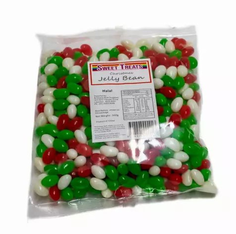 Lollies & Chocolate * | Sunshine Confectionery Jelly Lollies & Gummy Lollies Christmas Jelly Beans Mini Green, Red And White 500G