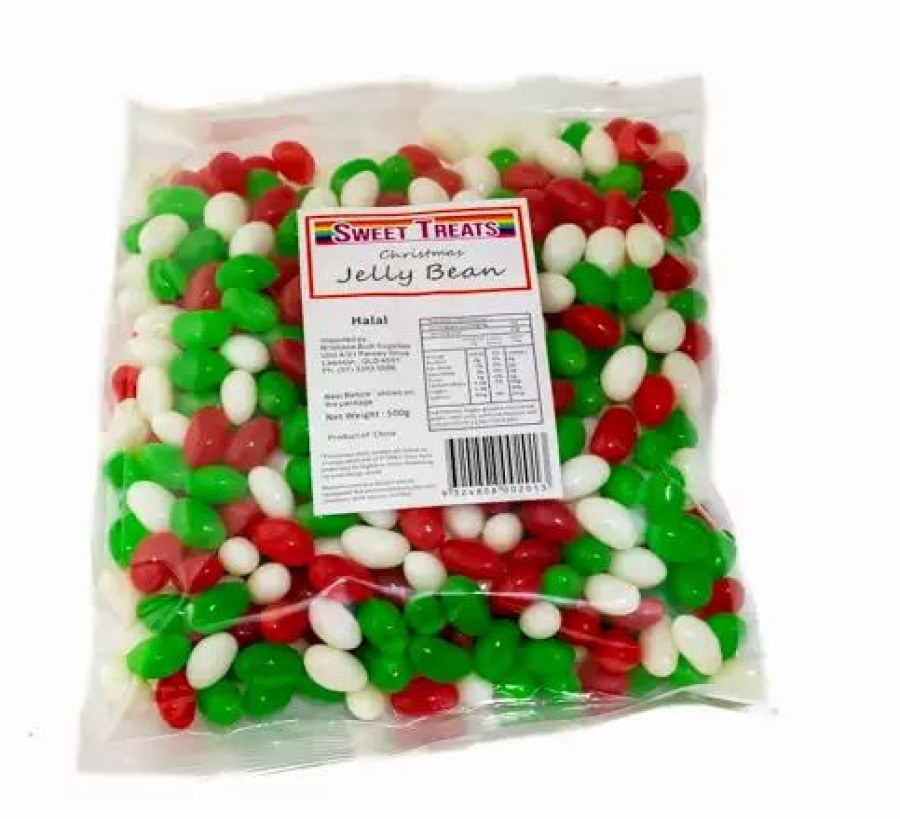 Lollies & Chocolate * | Sunshine Confectionery Jelly Lollies & Gummy Lollies Christmas Jelly Beans Mini Green, Red And White 500G