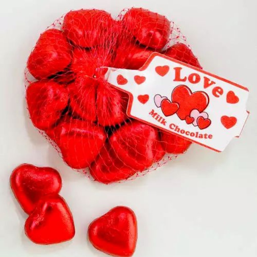 Seasonal Treats * | Lolliland Hearts Milk Chocolate 77G Bag Red Foil Hearts Red-Coloured Lollies