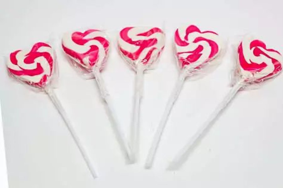 Lollies & Chocolate * | Lolliland Lollipops Pink N White Mini Heart Lollipop 24Pc